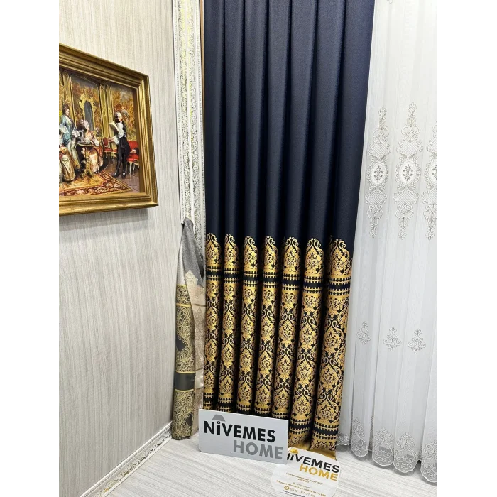 NİVEMESHOME SİDE FT632057 V- 503 LACİVERT 1/3 SIK PİLELİ FON PERDE APM