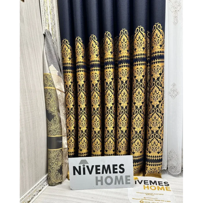 NİVEMESHOME SİDE FT632057 V- 503 LACİVERT 1/3 SIK PİLELİ FON PERDE APM