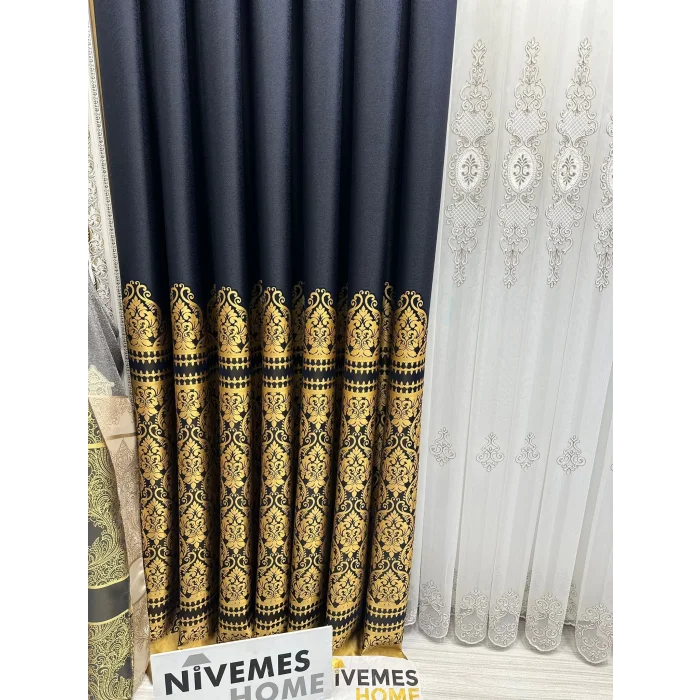 NİVEMESHOME SİDE FT632057 V- 503 LACİVERT 1/3 SIK PİLELİ FON PERDE APM