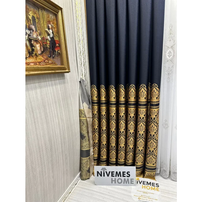 NİVEMESHOME SİDE FT632057 V- 503 LACİVERT 1/3 SIK PİLELİ FON PERDE APM