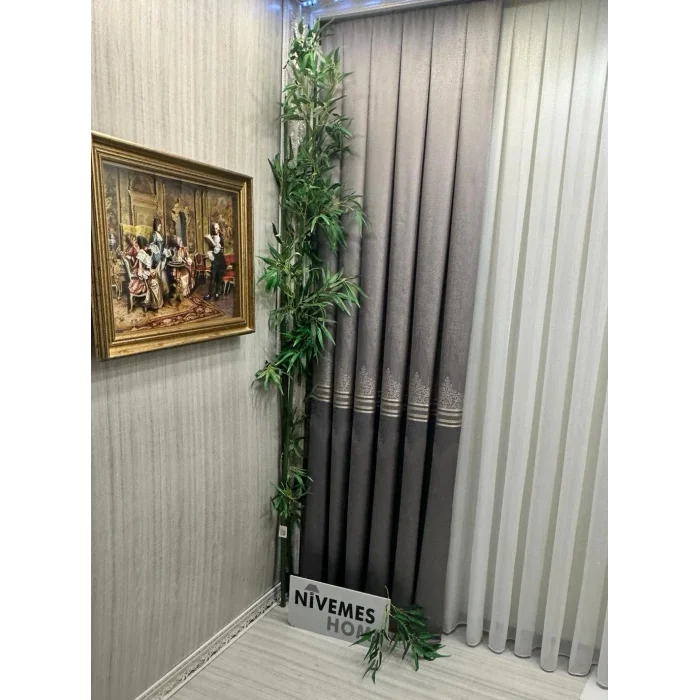 NİVEMESHOME TİTUS GÜMÜŞ FJ632145 V-5422 1/3 SIK PİLELİ FON PERDE APM