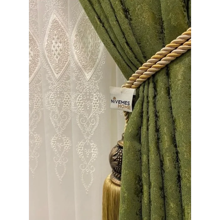 NİVEMESHOME NEW GROUND EMBROIDERED 1/3 DENSE PILE TULLE CURTAIN APM