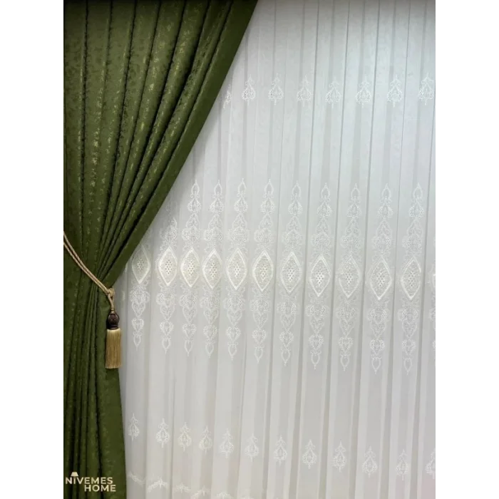 NİVEMESHOME NEW GROUND EMBROIDERED 1/3 DENSE PILE TULLE CURTAIN APM