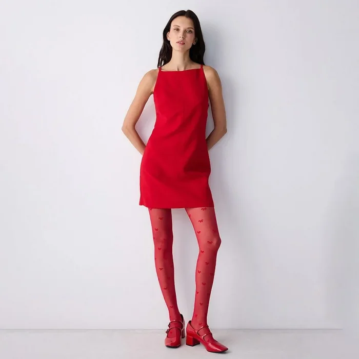 PENTI BOWTIE ROSSO S/M CALZE CON COLLETTO SCAMOSCIATO