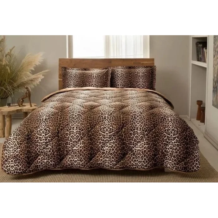 CROWN LEOPARD COFFEE QUILT SET SINGLE