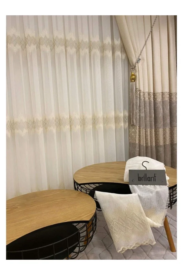 Nivemeshome Titanum Embroidered Cream 1/3 Dense Pile Tulle Curtain Apm