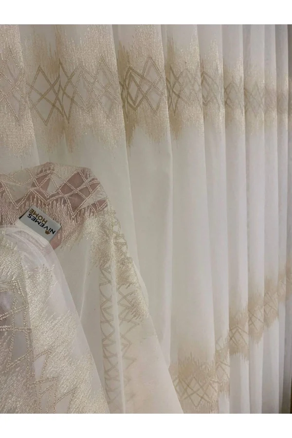 Nivemeshome Titanum Embroidered Cream 1/3 Dense Pile Tulle Curtain Apm
