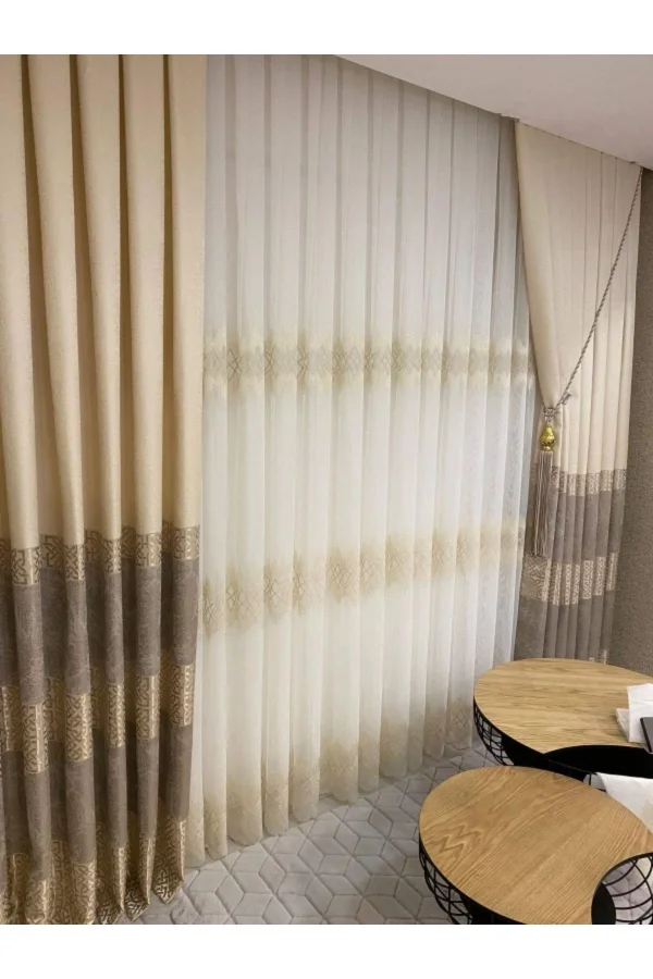 Nivemeshome Titanum Embroidered Cream 1/3 Dense Pile Tulle Curtain Apm