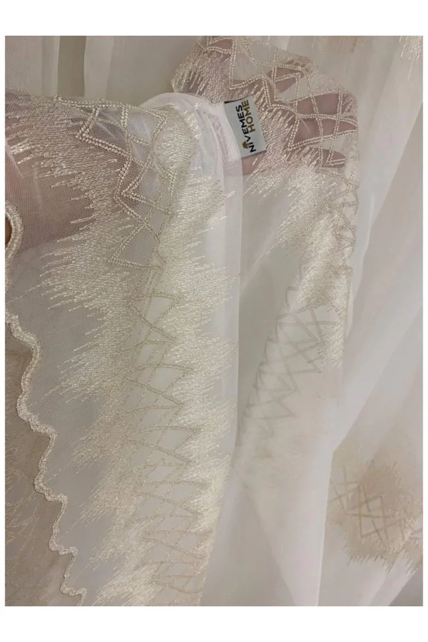 Nivemeshome Titanum Embroidered Cream 1/3 Dense Pile Tulle Curtain Apm