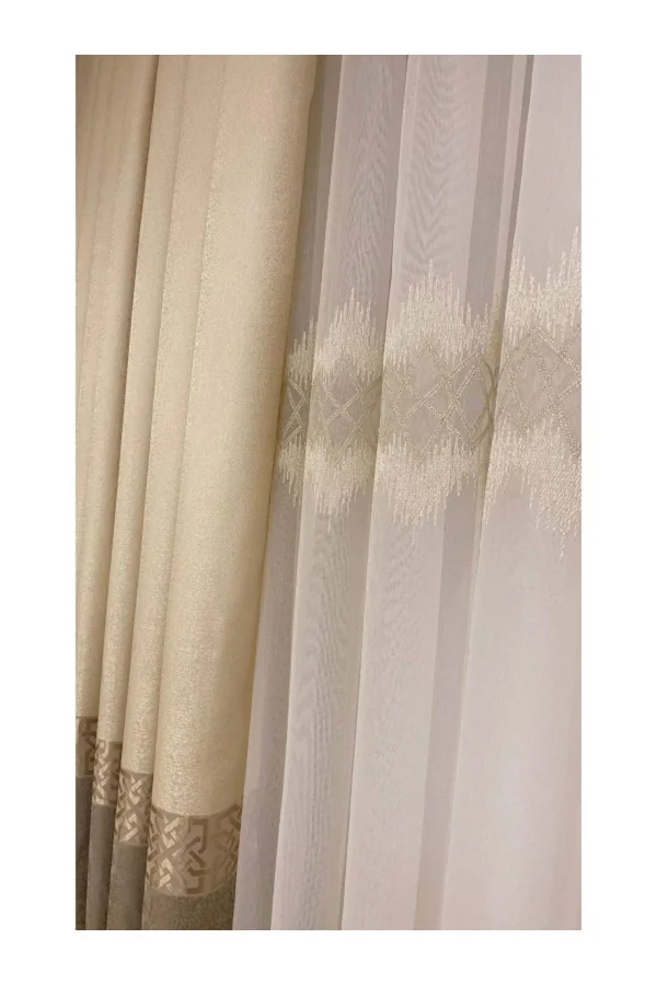 Nivemeshome Titanum Embroidered Cream 1/3 Dense Pile Tulle Curtain Apm
