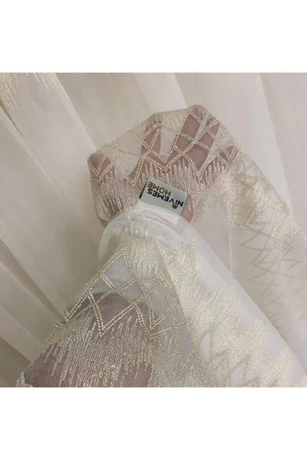 Nivemeshome Titanum Embroidered Cream 1/3 Dense Pile Tulle Curtain Apm
