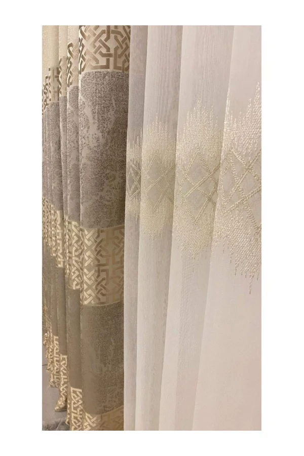 Nivemeshome Titanum Embroidered Cream 1/3 Dense Pile Tulle Curtain Apm