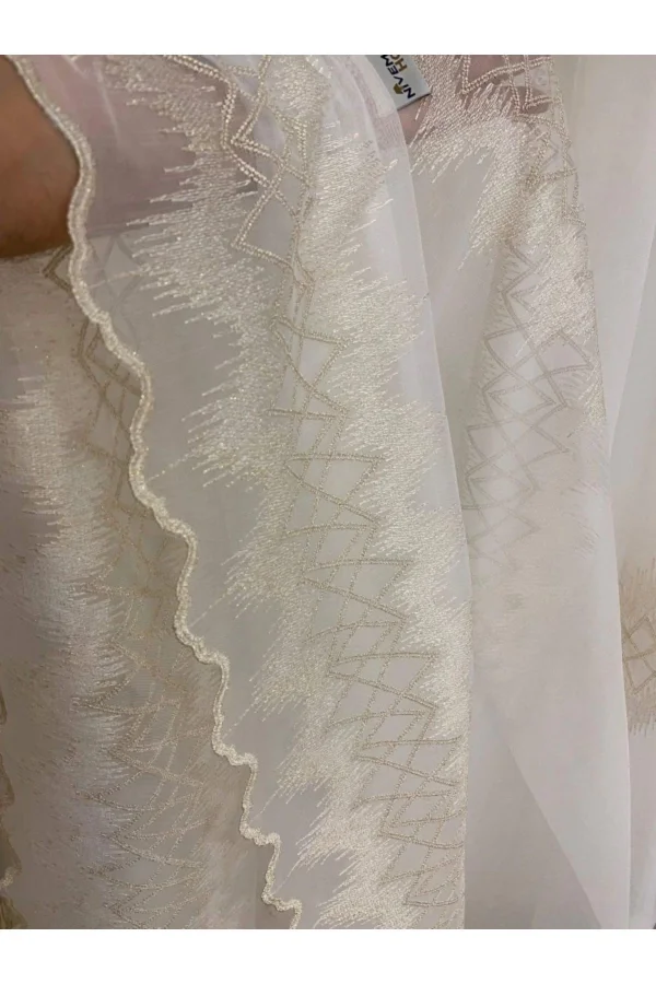 Nivemeshome Titanum Embroidered Cream 1/3 Dense Pile Tulle Curtain Apm