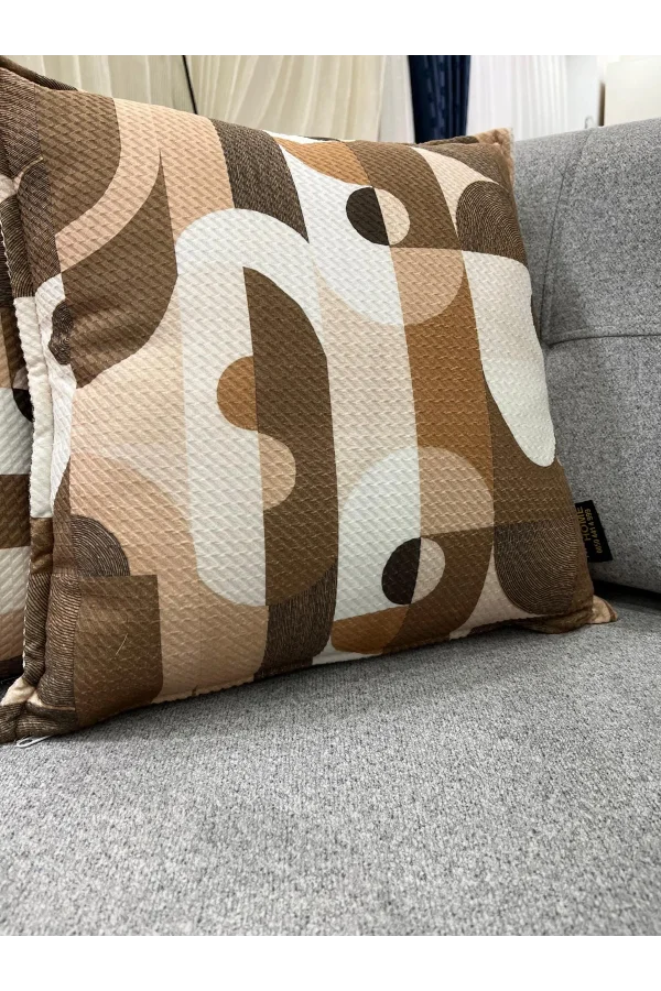 NIVEMESHOME GEOMETRİK BEJ-KAHVE DESENLİ 45X45 KIRLENT KILIFI