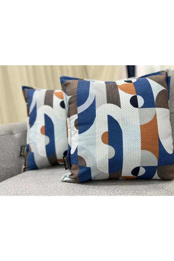 NIVEMESHOME GEOMETRİK MAVİ DESENLİ 45X45  DOLGULU KIRLENT KILIFI