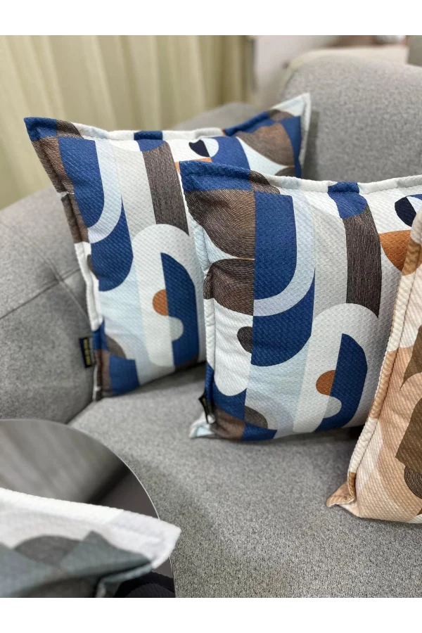 NIVEMESHOME GEOMETRİK MAVİ DESENLİ 45X45  DOLGULU KIRLENT KILIFI