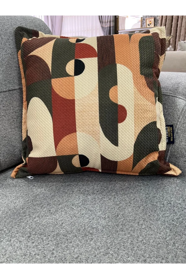 NIVEMESHOME GEOMETRİK YEŞİL- KAHVE  DESENLİ 45X45 KIRLENT KILIFI