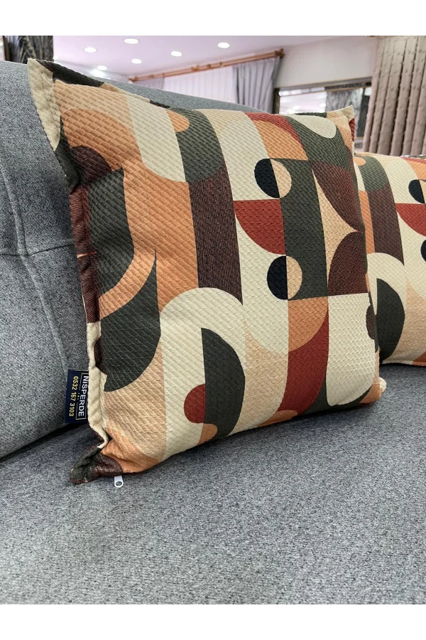 NIVEMESHOME GEOMETRİK YEŞİL- KAHVE  DESENLİ 45X45 DOLGULU KIRLENT KILIFI