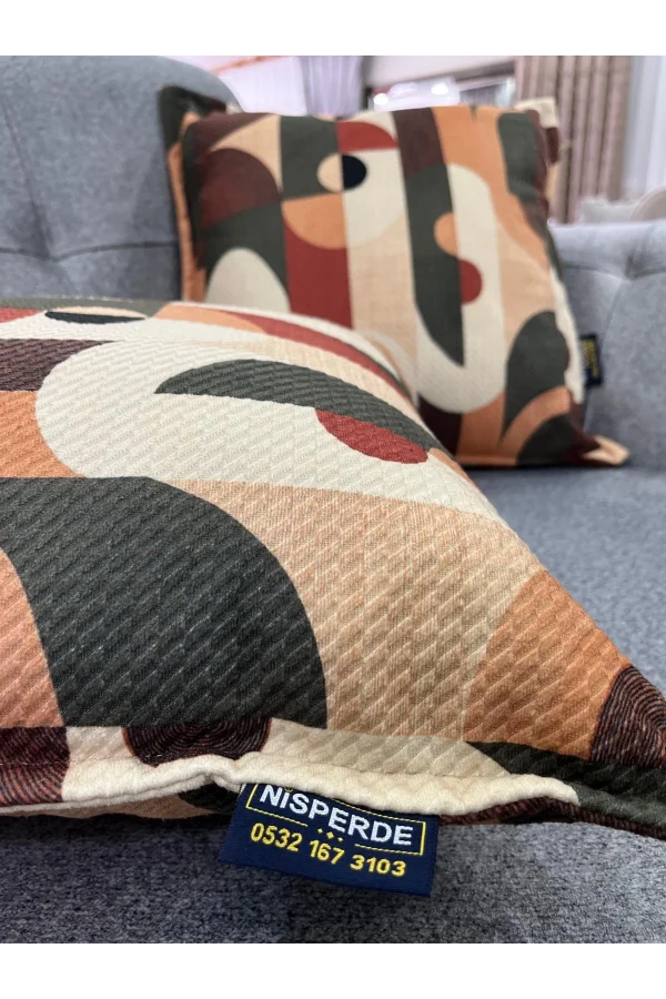 NIVEMESHOME GEOMETRİK YEŞİL- KAHVE  DESENLİ 45X45 DOLGULU KIRLENT KILIFI