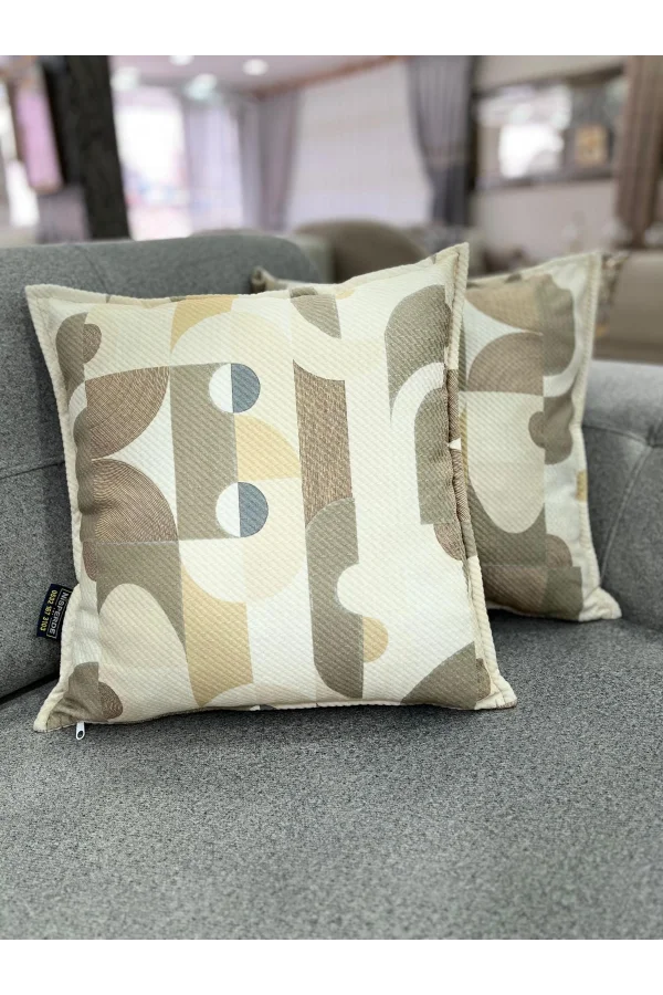 NIVEMESHOME GEOMETRİK  AÇIK KAHVE DESENLİ 45X45 KIRLENT KILIFI