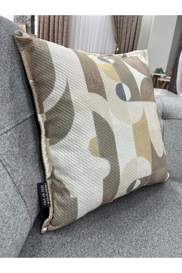 NIVEMESHOME GEOMETRİK  AÇIK KAHVE DESENLİ 45X45 DOLGULU KIRLENT KILIFI