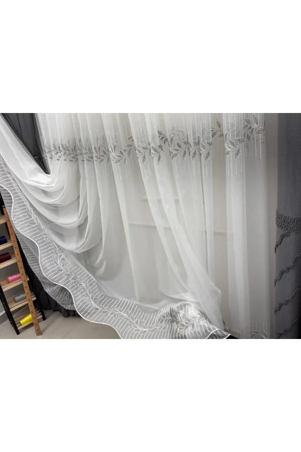 NİVEMESHOME EYLÜLZADE GÜMÜŞ DETAY 1/3  PİLELİ TÜL PERDE APM