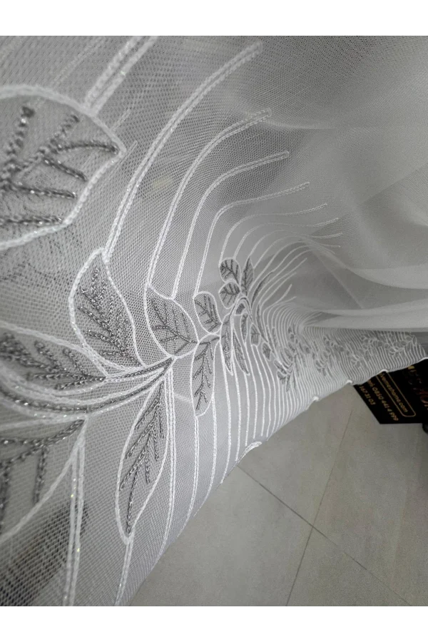 NİVEMESHOME EYLÜLZADE GÜMÜŞ DETAY 1/3  PİLELİ TÜL PERDE APM