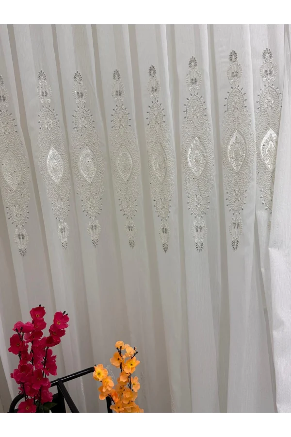 NİVEMESHOME ELİSYA 3812 GÜMÜŞ IŞILTI 1/2,5 PİLELİ  BAMBU TÜL PERDE