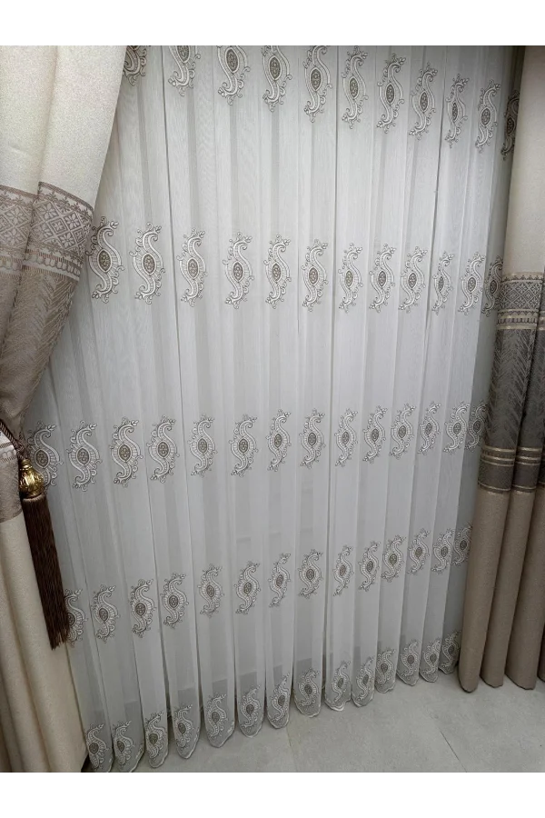 NİVEMESHOME ROYAL 4380 VİZON 1/3 PİLELİ BAMBU TÜL PERDE