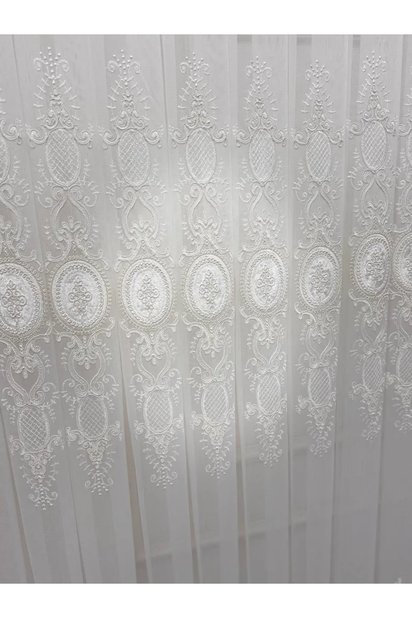 NİVEMESHOME HAZEL APLİK3 ECRÚ 1/3 PLISADO BAMBÚ TÜL PERDE