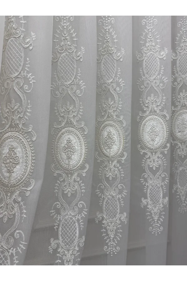 NİVEMESHOME HAZEL APLİK3 ECRÚ 1/3 PLISADO BAMBÚ TÜL PERDE