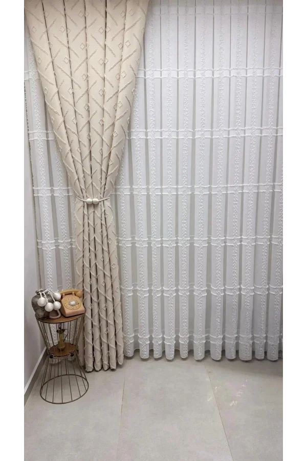NİVEMESHOME  KONAK 1-0028 EKRU  1/3 PİLELİ TÜL PERDE
