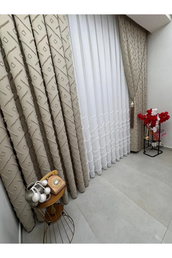 NİVEMESHOME  KONAK 1-0028 EKRU  1/3 PİLELİ TÜL PERDE