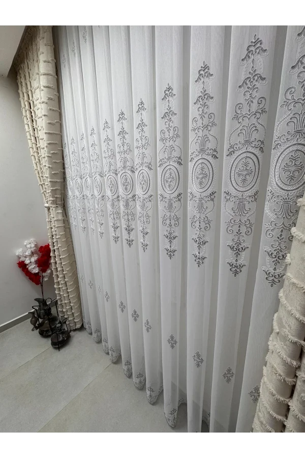 NİVEMESHOME NİSA 555 GÜMÜŞ 1/3 PİLELİ TÜL PERDE APM