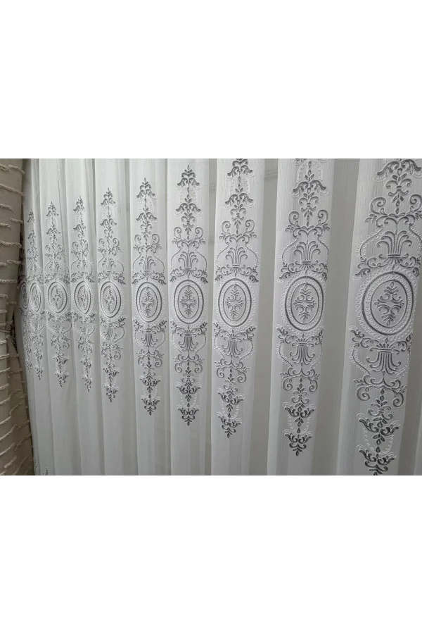 NİVEMESHOME NİSA 555 GÜMÜŞ 1/3 PİLELİ TÜL PERDE APM
