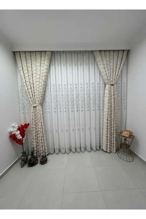 NİVEMESHOME NİSA 555 GÜMÜŞ 1/3 PİLELİ TÜL PERDE APM