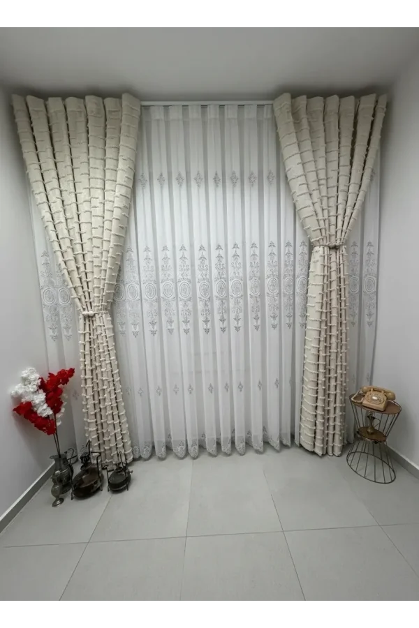 NİVEMESHOME NİSA 555 GÜMÜŞ 1/3 PİLELİ TÜL PERDE APM