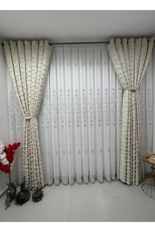 NİVEMESHOME NİSA 555 GÜMÜŞ 1/3 PİLELİ TÜL PERDE APM