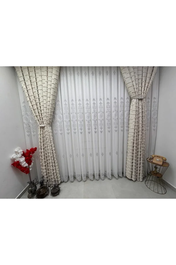 NİVEMESHOME NİSA 555 GÜMÜŞ 1/2,5  PİLELİ TÜL PERDE APM