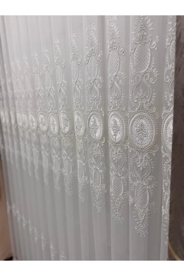 NİVEMESHOME HAZEL APLİK3 EKRU 1/2,5 PİLELİ BAMBU TÜL PERDE