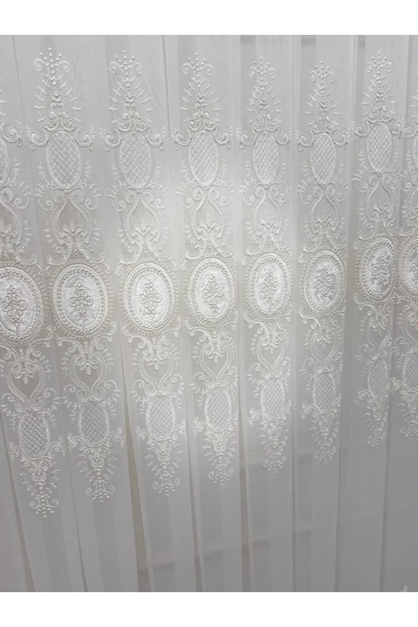 NİVEMESHOME HAZEL APLİK3 EKRU 1/2,5 PİLELİ BAMBU TÜL PERDE