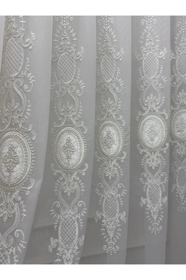 NİVEMESHOME HAZEL APLİK3 EKRU 1/2,5 PİLELİ BAMBU TÜL PERDE