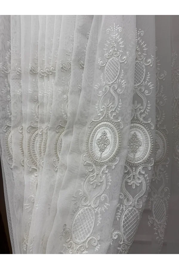 NİVEMESHOME HAZEL APLİK3 EKRU 1/2,5 PİLELİ BAMBU TÜL PERDE