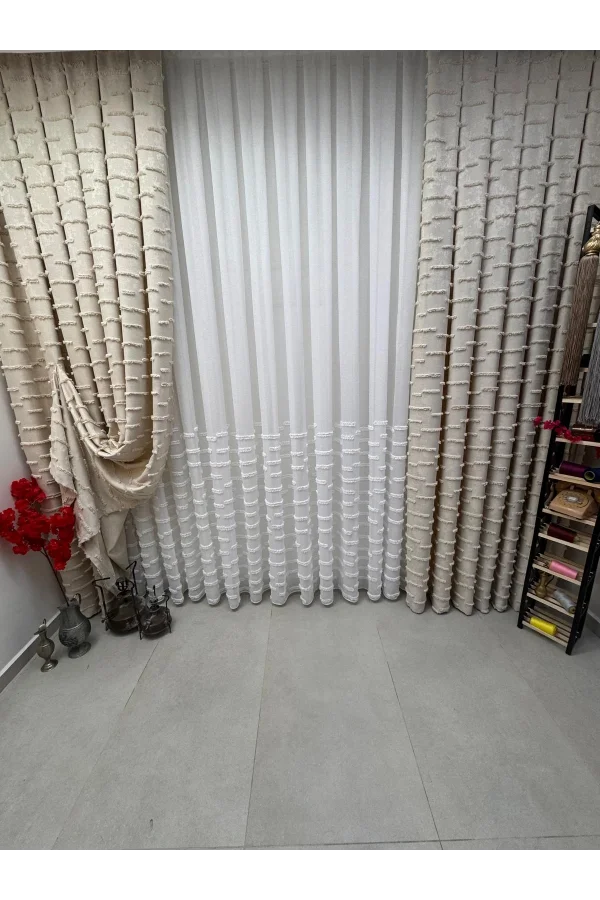 NİVEMESHOME DURU 3-0008 EKRU 1/3 PİLELİ ФОН ЗАНАВЕС