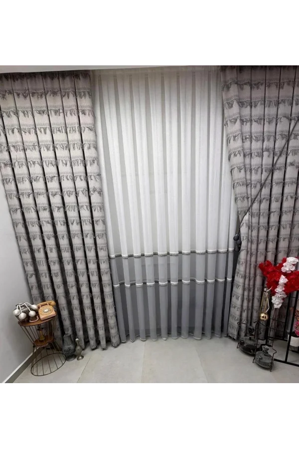 NİVEMESHOME FJ614617 V-60001 ARVEN GRİ 1/3 PİLELİ FON PERDE APM