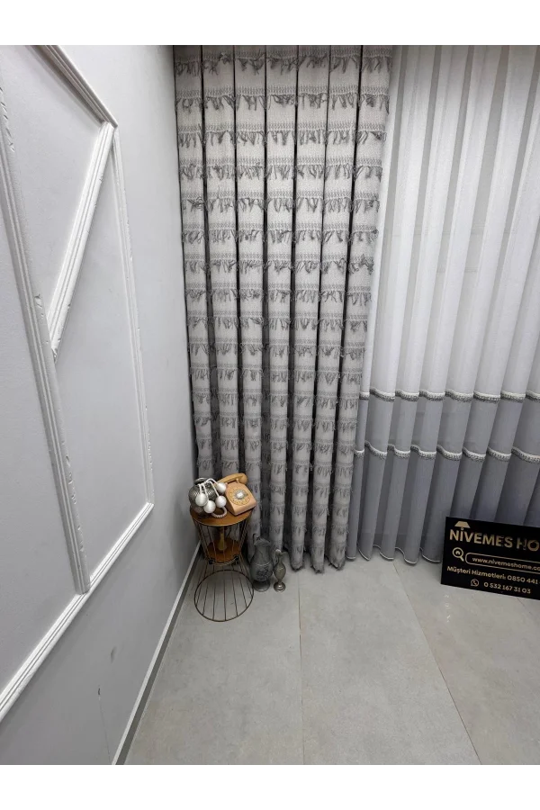 NİVEMESHOME FJ614617 V-60001 ARVEN GRİ 1/3 PİLELİ FON PERDE APM