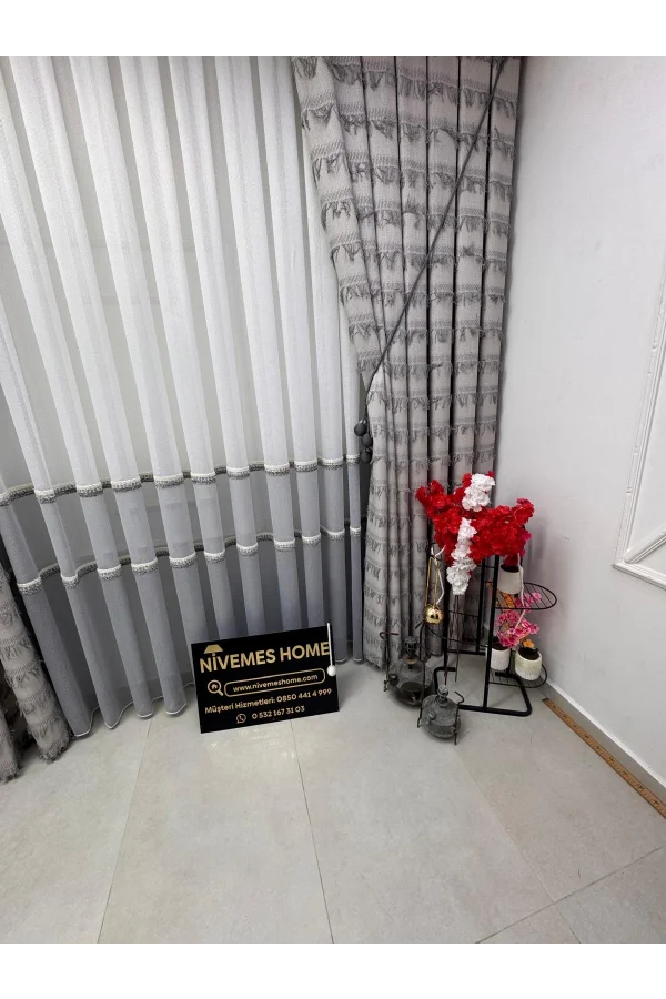 NİVEMESHOME FJ614617 V-60001 ARVEN GRİ 1/3 PİLELİ FON PERDE APM