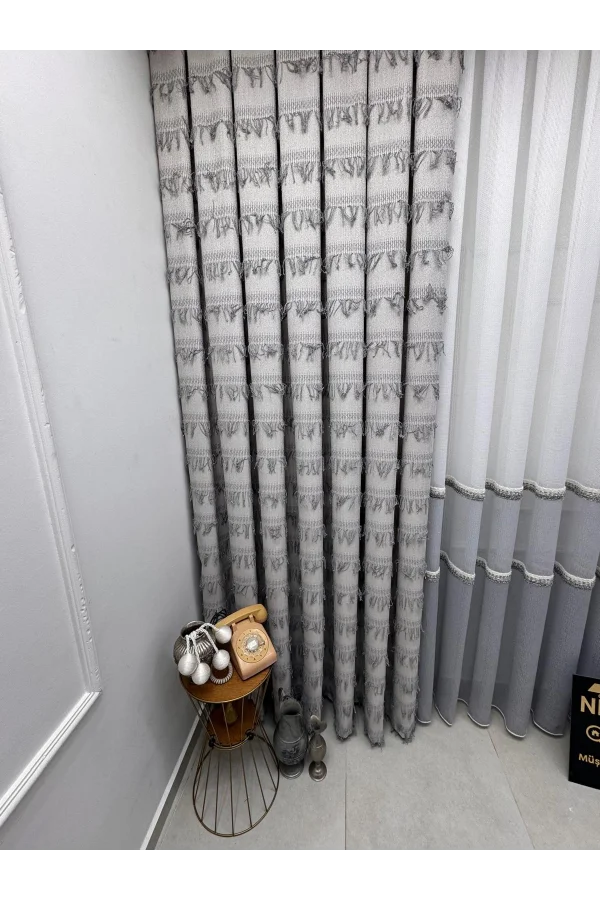 NİVEMESHOME FJ614617 V-60001 ARVEN GRİ 1/3 PİLELİ FON PERDE APM