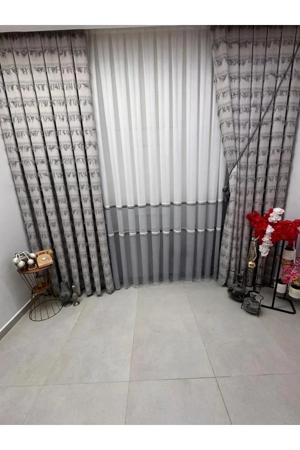 NİVEMESHOME FJ614617 V-60001 ARVEN GRİ 1/3 PİLELİ FON PERDE APM