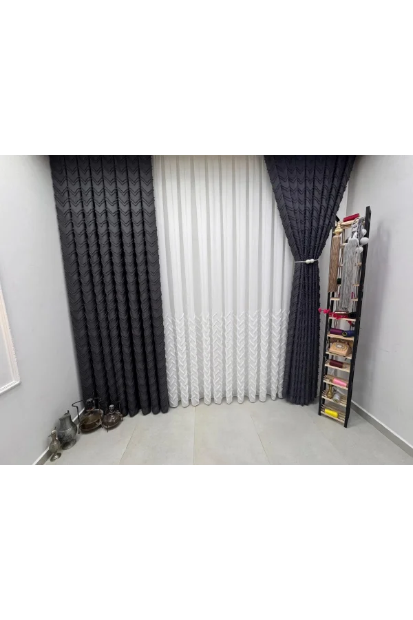 NİVEMESHOME RİTİM 3-0009 ANTHRACITE 1/3 PILE CURTAIN